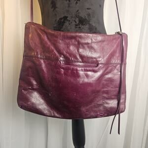 Hobo International Leather Shoulder Bag Purple Tote Purse Slouchy Boho